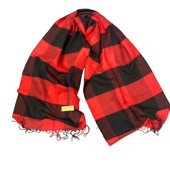 NEW Steve Madden Large Width Red Black Plaid Scarf - Picture 2 of 3